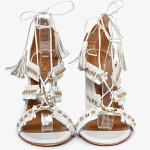 $895 Aquazzura Leather Sandals Studded & Tassel Accents sz38
